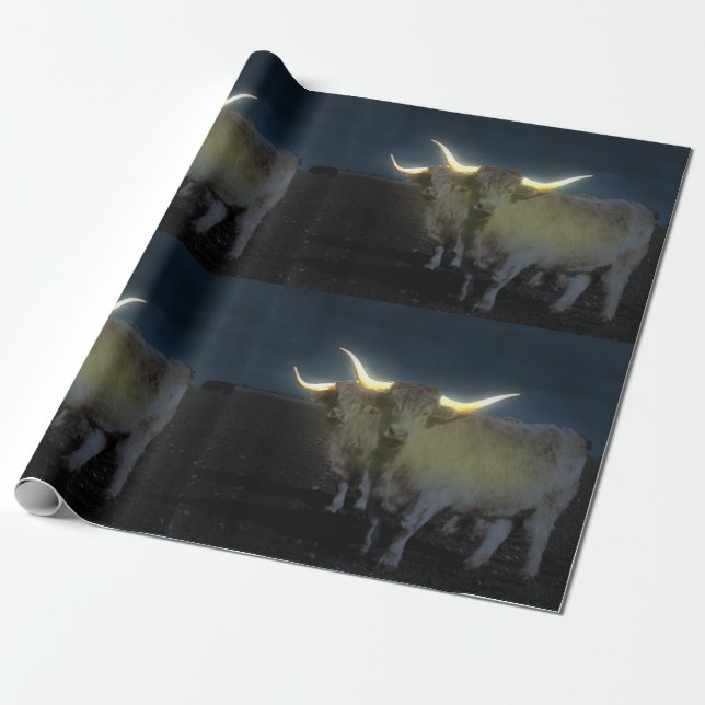 Highland Cows Glowing In The Dark, Gift Wrap (Unrolled)