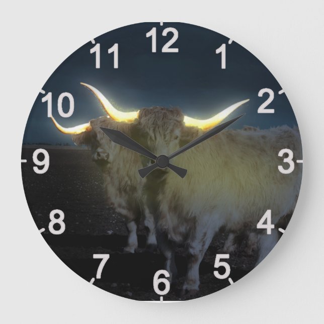 Highland Cows Glowing In The Dark, Large Wallclock (Front)