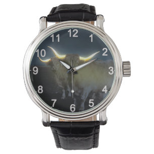 Highland Cows Glowing In The Dark, Mens Wristwatch