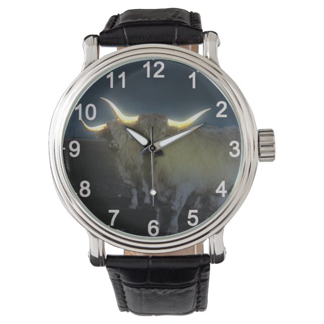 Highland Cows Glowing In The Dark, Mens Wristwatch (Front)