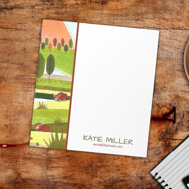 Highland Cows in Autumn Farm Field Notepad (Cute personalized notepad with Highland cattle artwork)