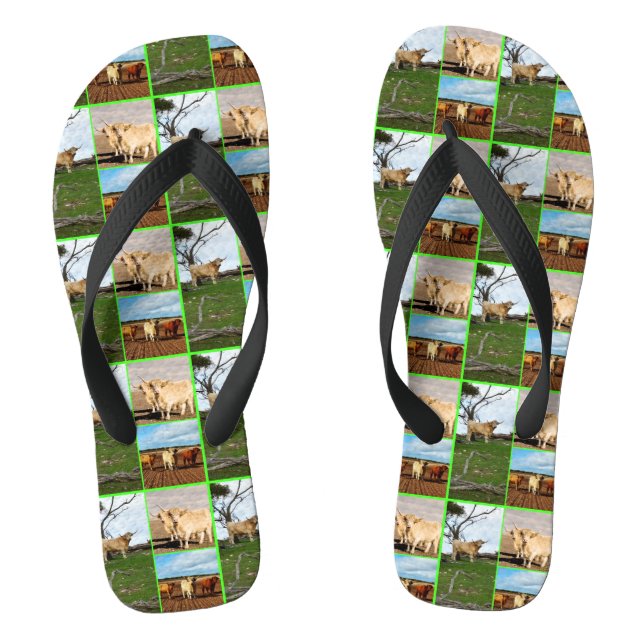Highland Cows Photo Collage, Flip Flops (Footbed)