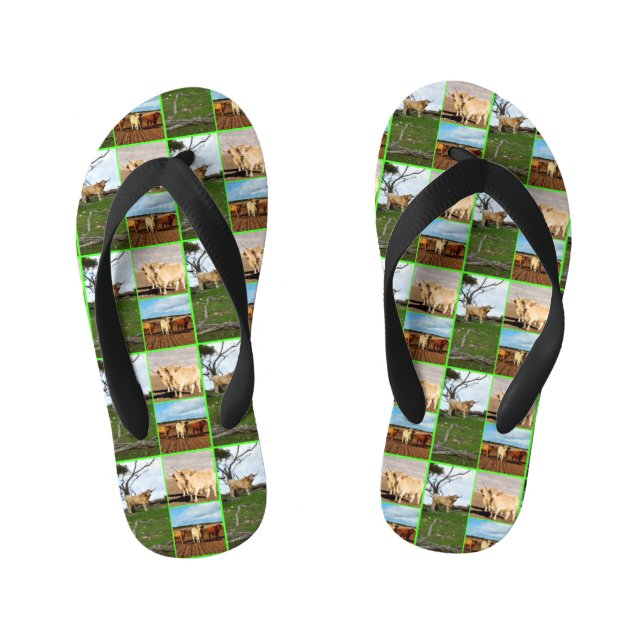 Highland Cows Photo Collage, Kid's Flip Flops (Footbed)