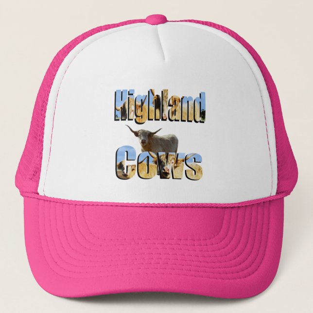 Highland Cows Picture Logo, Pink Trucker Hat (Front)
