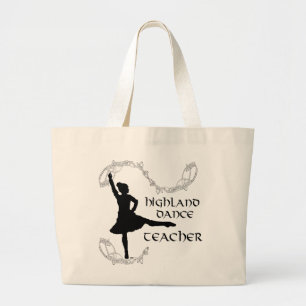 Highland Dance Teacher - Black Silhouette Large Tote Bag