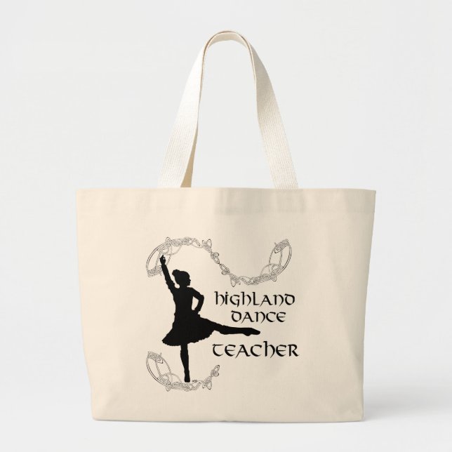 Highland Dance Teacher - Black Silhouette Large Tote Bag (Front)