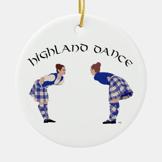 Highland Dancers Bow Ceramic Tree Decoration (Front)
