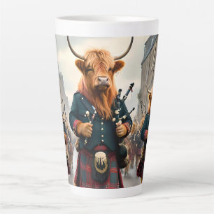 Highland Harmony:  Bagpipe Highland Cow Band  Latte Mug