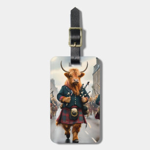 Highland Harmony:  Bagpipe Highland Cow Band  Luggage Tag