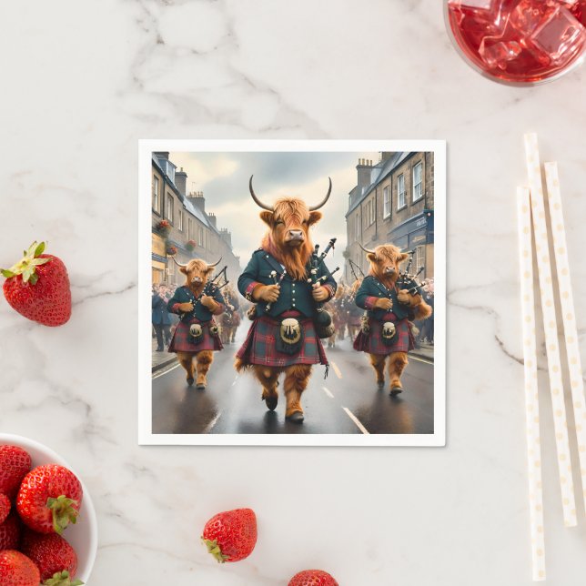 Highland Harmony:  Bagpipe Highland Cow Band  Napkin (Insitu)