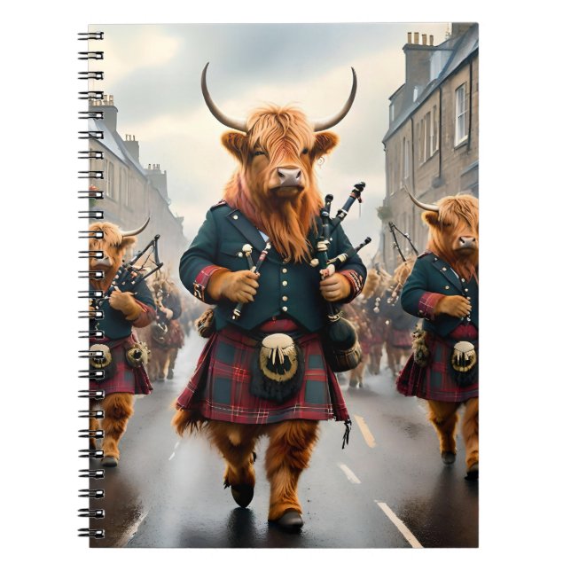 Highland Harmony:  Bagpipe Highland Cow Band  Notebook (Front)