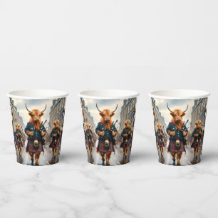 Highland Harmony: Bagpipe Highland Cow Band Paper Cups