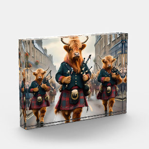 Highland Harmony:  Bagpipe Highland Cow Band  Photo Block