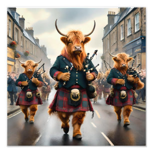 Highland Harmony:  Bagpipe Highland Cow Band  Photo Print