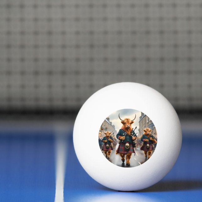 Highland Harmony:  Bagpipe Highland Cow Band  Ping Pong Ball (Net)