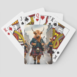 Highland Harmony: Bagpipe Highland Cow Band Playing Cards