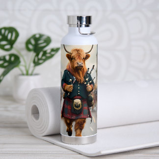 Highland Harmony: Bagpipe Highland Cow Band Water Bottle