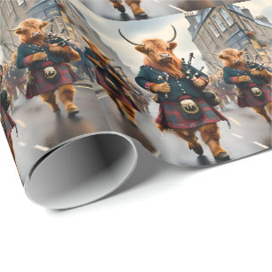 Highland Harmony: Bagpipe Highland Cow Band Wrapping Paper