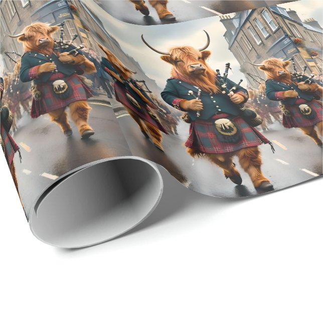 Highland Harmony:  Bagpipe Highland Cow Band  Wrapping Paper (Roll Corner)