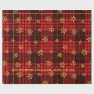 Highland Hearth Tartan Gold Snowflake Personalized Wrapping Paper