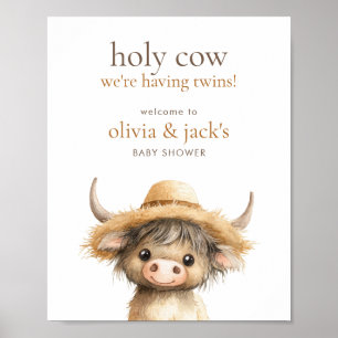 Highland Holy Cow Welcome to Twins Baby Shower Poster
