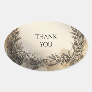 Highland Landscape Sketch Thank You Oval Sticker