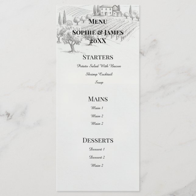 Highland Landscape Sketch Wedding Menu (Front)