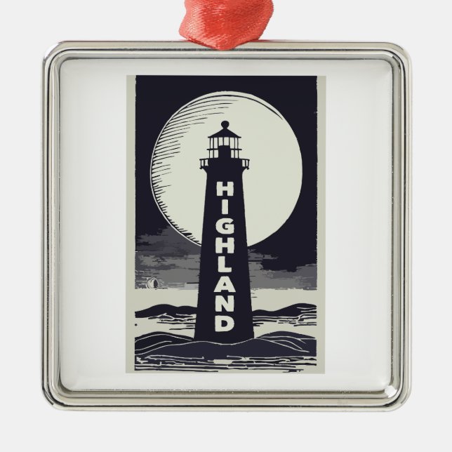 Highland Lighthouse Massachusetts Moon Metal Tree Decoration (Front)