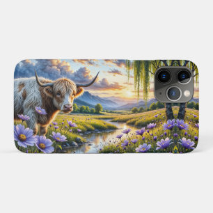 Highland/Longhorn cross Cow in Floral Landscape iPhone 11 Pro Case