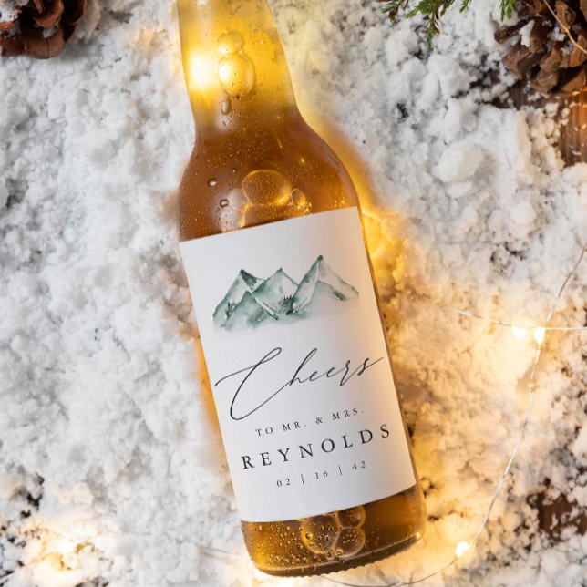 Highland |  Mountain Watercolor Wedding Beer Bottle Label (Creator Uploaded)