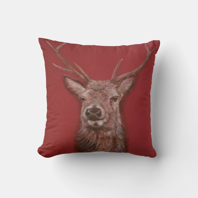 Highland Red Deer Stag Throw Pillow (Front)