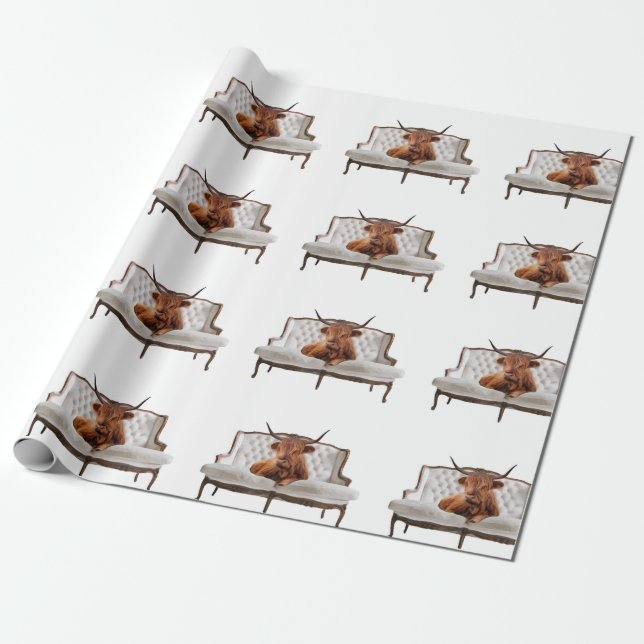 Highland Scottish Cow on Sofa Wrapping Paper (Unrolled)
