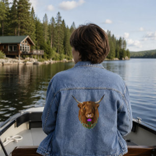 Highland Scottish Cow Purple Celtic Knot Work Denim Jacket