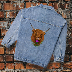 Highland Scottish Cow Purple Celtic Knot Work Denim Jacket