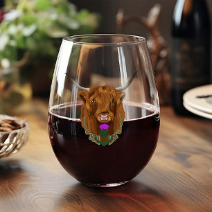 Highland Scottish Cow Purple Celtic Knot Work Stemless Wine Glass