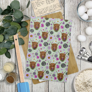 Highland Scottish Cow Purple Celtic Knot Work Tea Towel