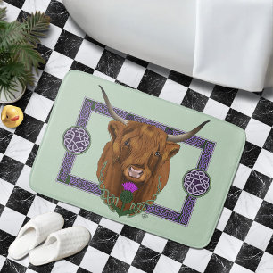 Highland Scottish Cow Purple Celtic Thistle  Bath Mat