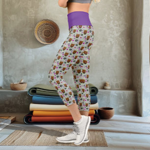 Highland Scottish Cow Purple Celtic Thistle Capri Leggings