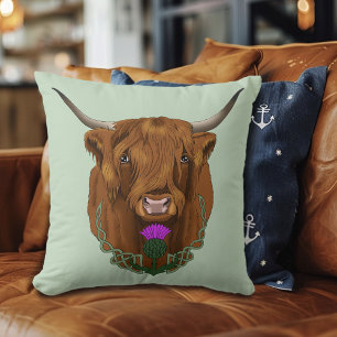 Highland Scottish Cow Purple Celtic Thistle Cushion