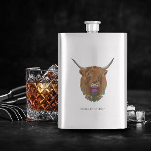Highland Scottish Cow Purple Celtic Thistle Hip Flask