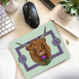 Highland Scottish Cow Purple Celtic Thistle Mouse Mat