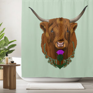 Highland Scottish Cow Purple Celtic Thistle Shower Curtain