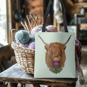 Highland Scottish Cow Purple Celtic Thistle Tote Bag