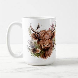 Highland Scottish Cow with Flowers Customisable Coffee Mug
