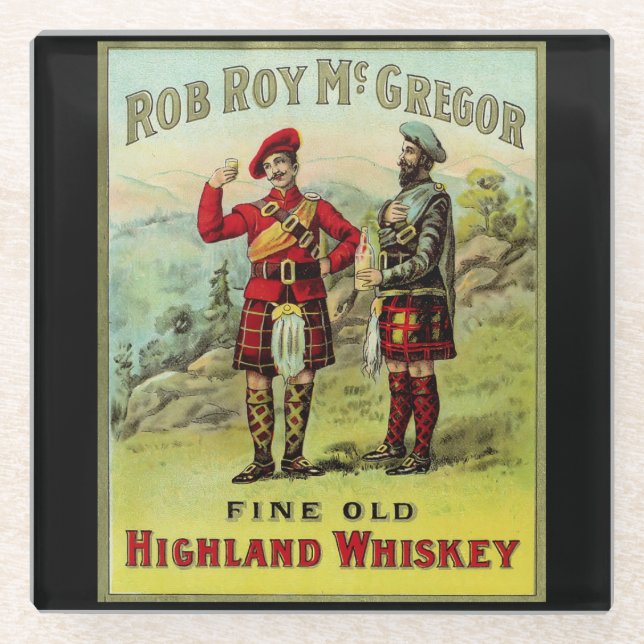 HIghland Scottish Whiskey Label Glass Coaster (Front)