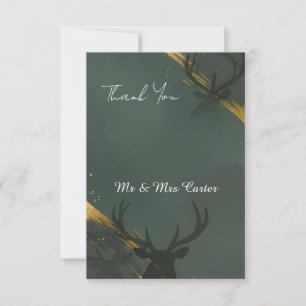 Highland Stag Green Gold Wedding Thank You Card