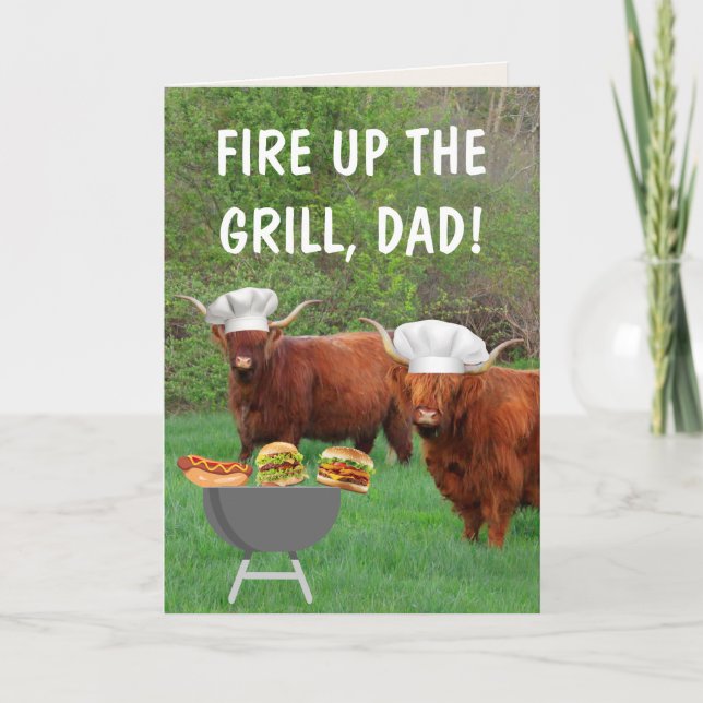 Highland Steer Barbecue Father's Day Card (Front)