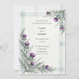 Highland Thistle & Soft Watercolor Tartan Invitation