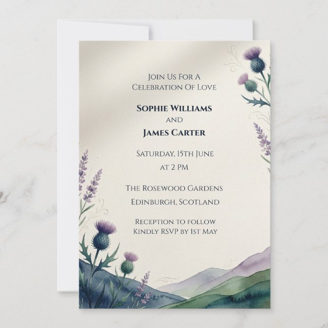 Highland Thistle Wedding Invitation (Front)