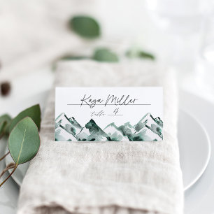 Highland   Watercolor Mountain Wedding Place Card